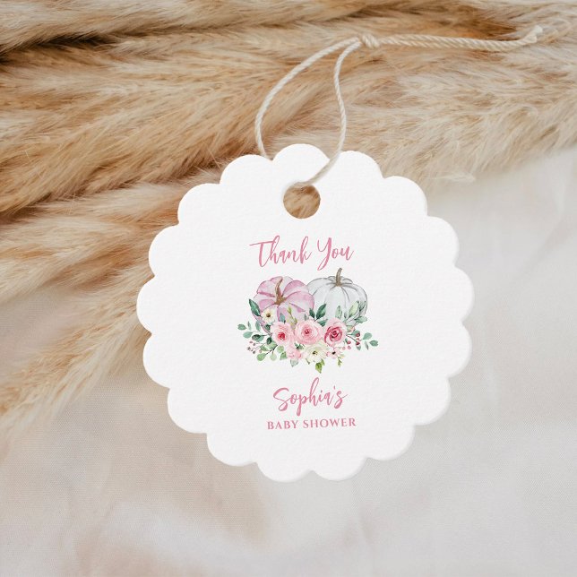 Rosa Pumpkins Baby Shower Tack Gåvor Etiketter (Skapare uppladdad)