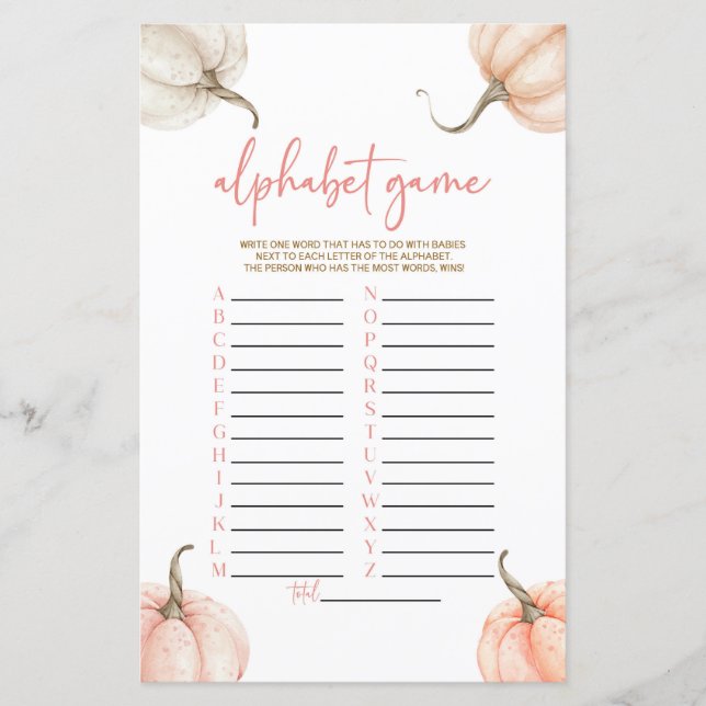 Rosa Pumpkins Fall Alphabet Baby Shower Game (Framsida)