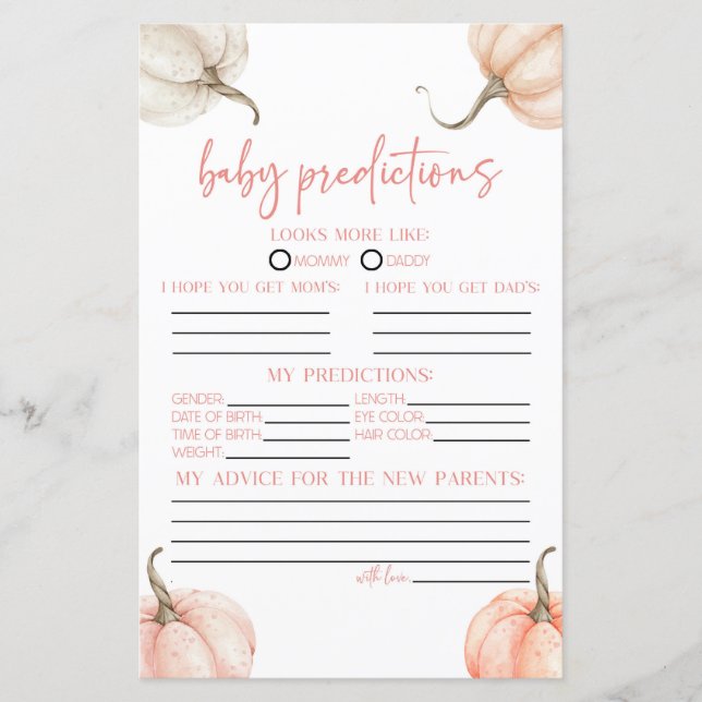 Rosa Pumpkins Fall Baby Shower Prediktions-spel (Framsida)
