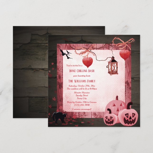 Rosa Pumpkins Halloween fest Inbjudningar (Fram/baksida)
