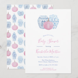 Rosa Pumpkins Preppy Little Girl Baby Shower Inbjudningar
