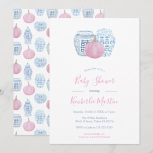 Rosa Pumpkins Preppy Little Girl Baby Shower Inbjudningar