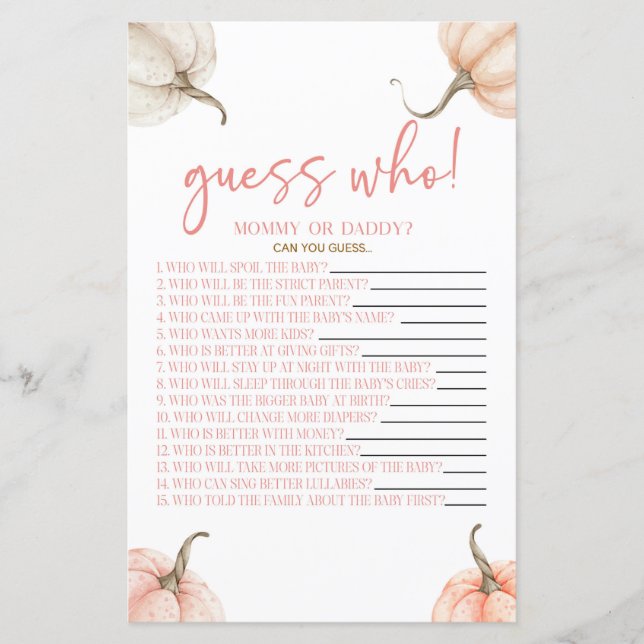 Rosa pumpor Höst Gissa vem Baby Shower Lek (Framsida)