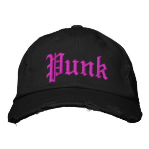 Rosa Punk Distress Black Hat Broderad Keps
