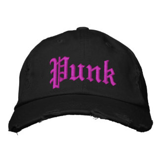 Rosa Punk Distress Black Hat Broderad Keps