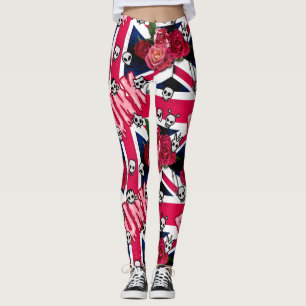 Rosa Punk Grunge Union Jack with Emojis and Ro Leggings