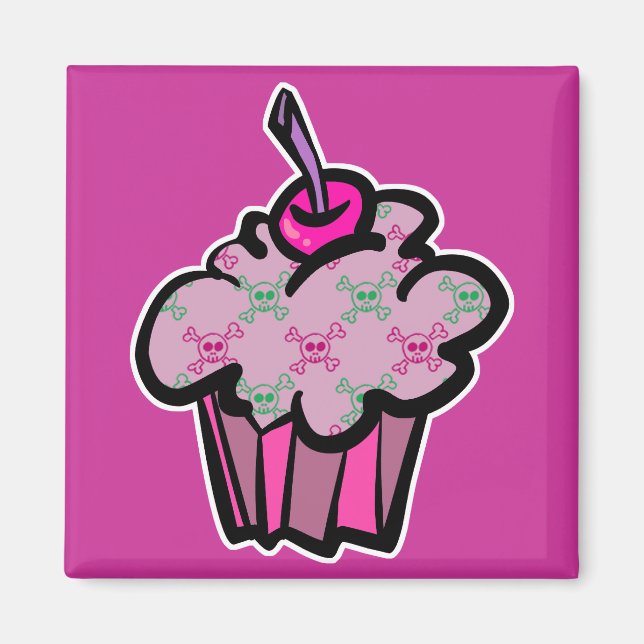 rosa punkskalle och korsben cupcake magnet (Framsidan)