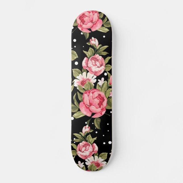 Rosa Puny Peonies Old School Skateboard Bräda 18 Cm (Framsida)