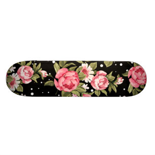 Rosa Puny Peonies Old School Skateboard Bräda 18 Cm