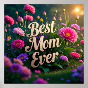 Rosa Pupple Flowers Best Mamma någonsin Poster