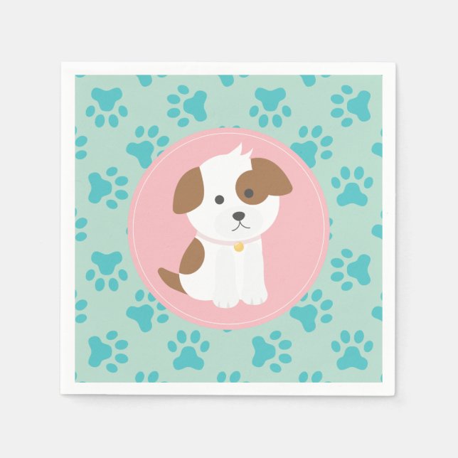 Rosa Puppy födelsedagsfest napkins tass avtryck Pappersservett (Framsidan)