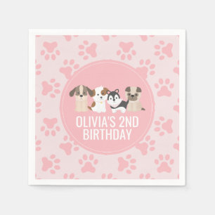 Rosa Puppy födelsedagsfest napkins tass avtryck Pappersservett