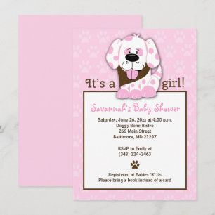 Rosa Puppy Hund Baby Shower-inbjudan Inbjudningar