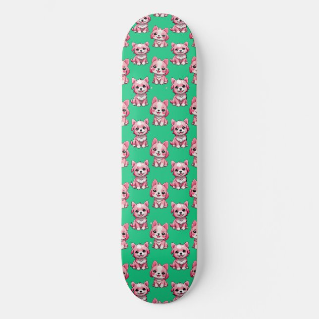 Rosa Puppy Hund Design - Grönt Mini Skateboard Bräda 18,5 Cm (Framsida)