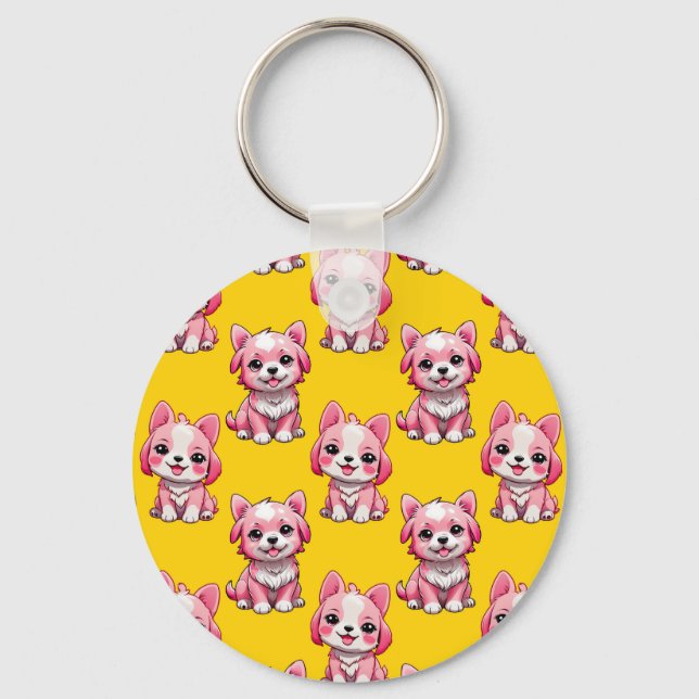 Rosa Puppy Hund Design - Gult Nyckelring (Framsida)