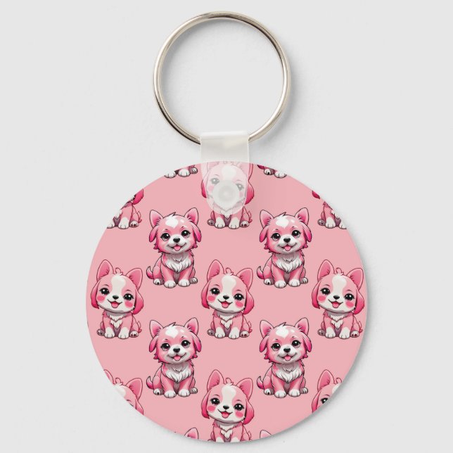 Rosa Puppy Hund Design - Rosa Nyckelring (Framsida)