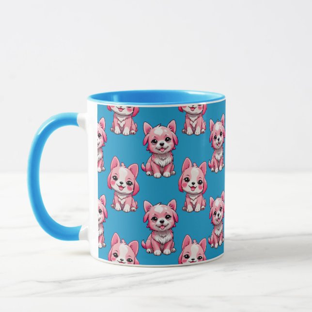Rosa Puppy Hund Mönster Design - blå Mugg (Vänster)