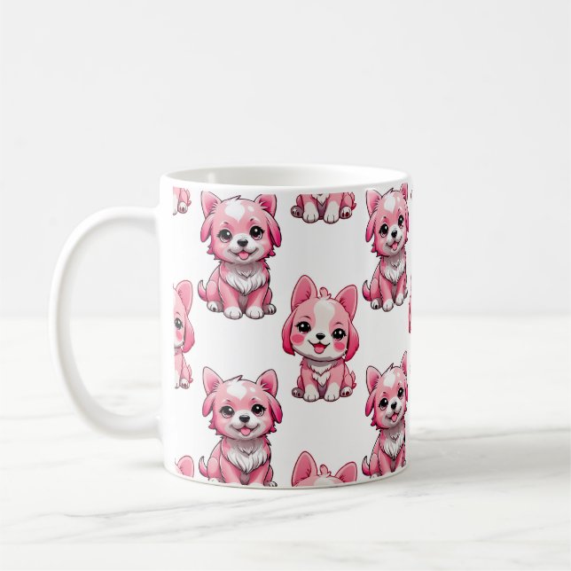 Rosa Puppy Hund Mönster Design - vit Kaffemugg (Vänster)