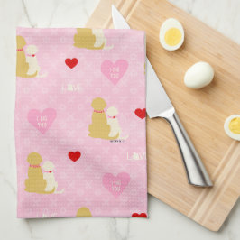 Rosa Puppy Kärlek Valentine Day Kitchen Towel Kökshandduk