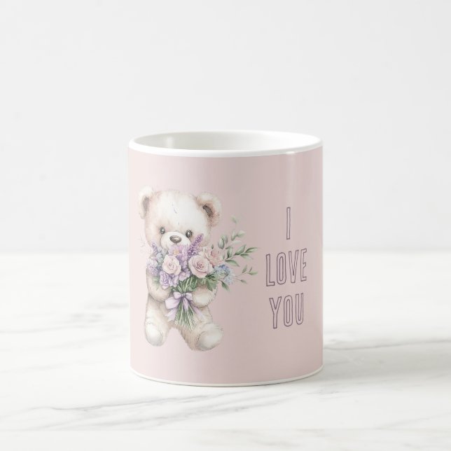 Rosa Purpur Rosor Teddybjörn Kärlek Kaffemugg (Center)