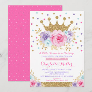 Rosa purpurfärgad blom- baby shower för kungliga inbjudningar
