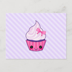 Rosa & purpurfärgad Kawaii muffinillustration Vykort