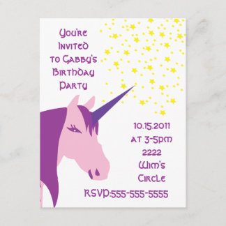 Rosa/purpurfärgad Unicornfödelsedaginbjudan Inbjudningar