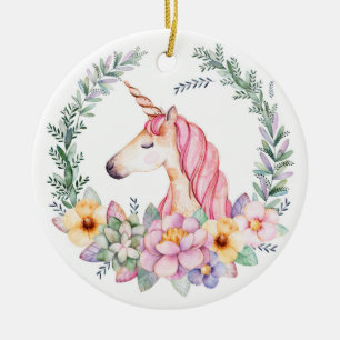 Rosa & purpurfärgad Unicornjulgranprydnad Julgransprydnad Keramik