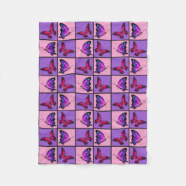 Rosa & purpurfärgade Patchworkfjärilar Fleecefilt