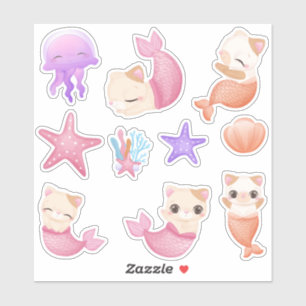 Rosa purramaid cat sjöjungfru girl klistermärken