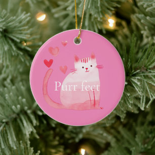 Rosa Purrfect Cat Julgransprydnad Keramik