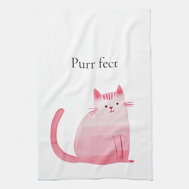 Rosa Purrfect Cat Kökshandduk (Vertikal)