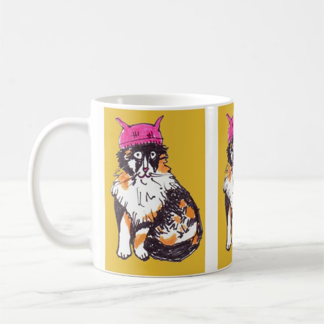 Rosa Pussyhatt på Calicokatten för kvinna mars Kaffemugg (Vänster)