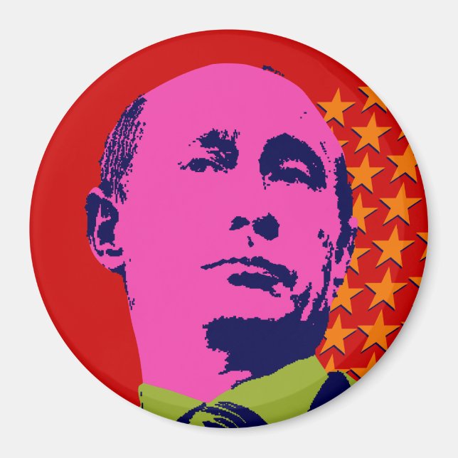 Rosa Putin Pop Art Porträtt Magnet (Framsidan)