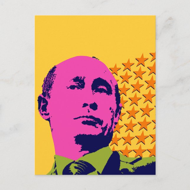 Rosa Putin Pop Art Porträtt Vykort (Framsida)