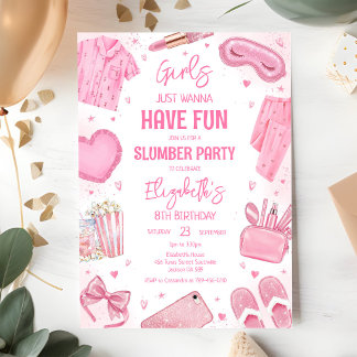 Rosa pyjamasömnslumparty Spa-fest födelsedag Inbjudningar