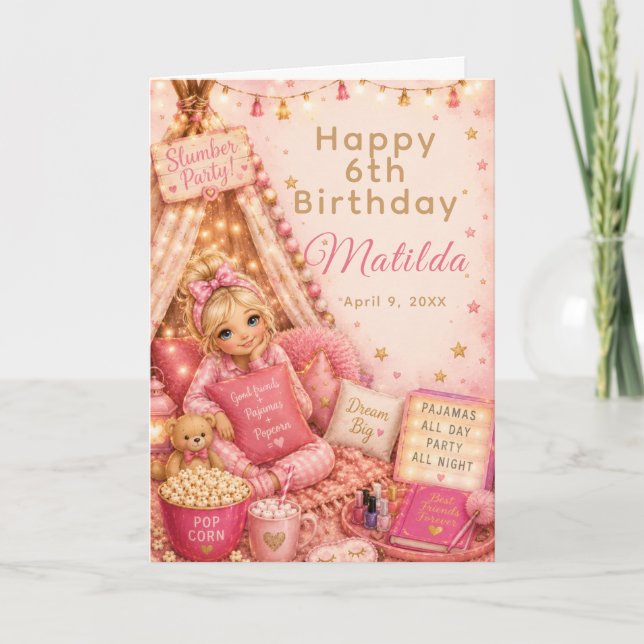Rosa Pyjamaspartyfirande Kort (Framsida)