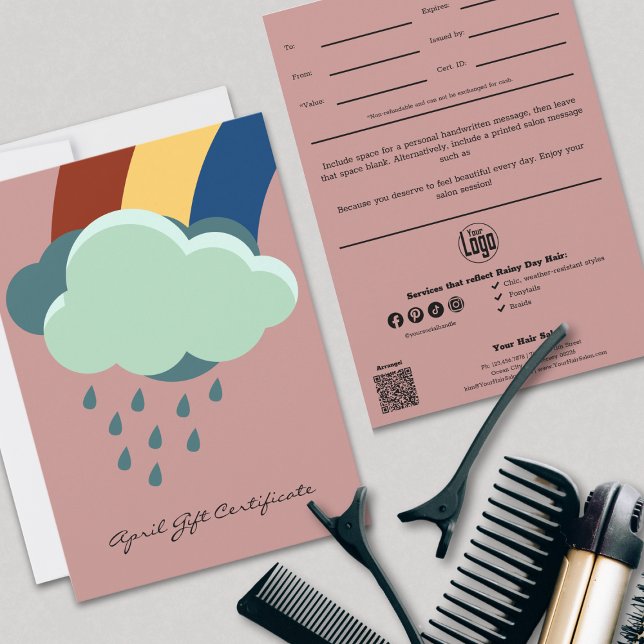 Rosa QR Code Services Note April Gift Certificate (Pink QR Code Services Note April Gift Certificate, Rainbow and Clouds)