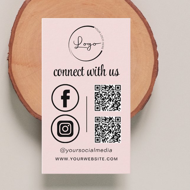 Rosa QR Connect with US Business Logotyp Social Me Visitkort (Skapare uppladdad)
