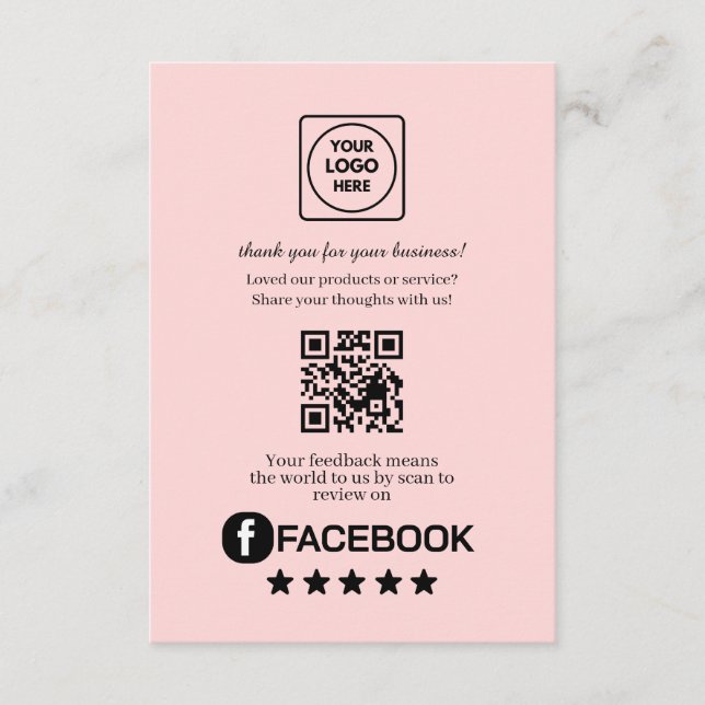 Rosa QR | Facebook Business Betyg Länk Tilläggskort (Framsida)