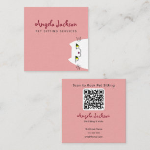 Rosa QR Husdjurs-sittande Affärskort Söt Katt Fyrkantigt Visitkort