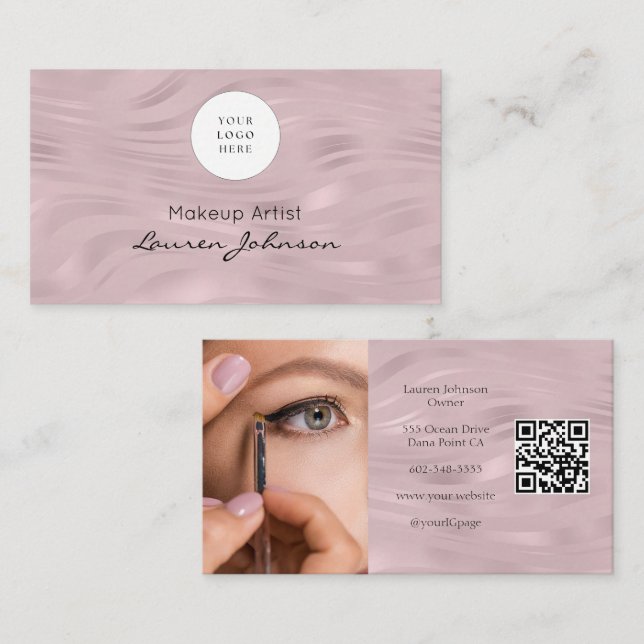 Rosa QR-kod Foto Makeup  Visitkort (Fram/baksida)