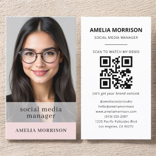 Rosa QR-kod Fotominimalistisk Professionell Visitkort