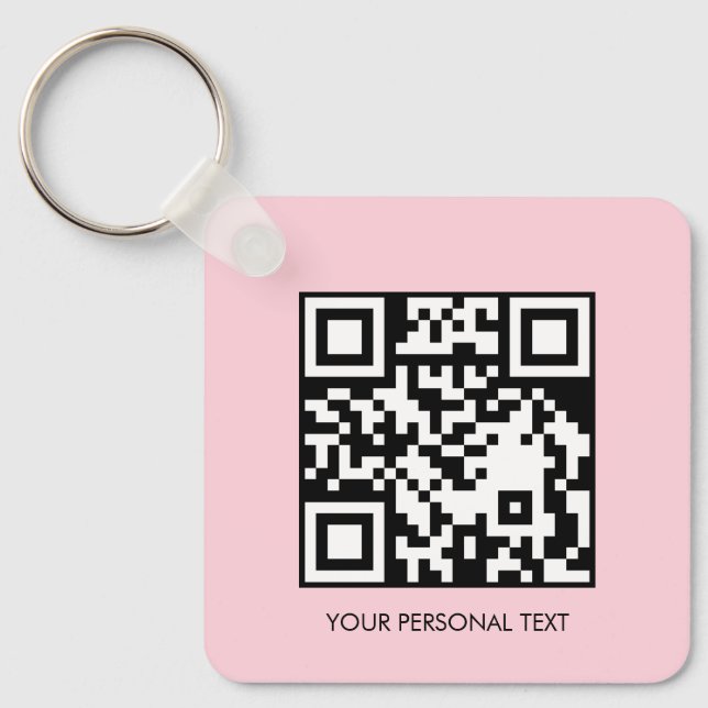 Rosa QR-kod Minimal Anpassad Textdesign Nyckelring (Framsida)
