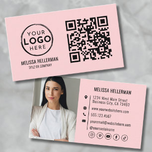 Rosa QR-kod Modern Professionell Fotologo Visitkort