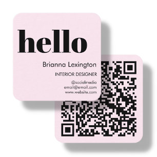 Rosa QR-kod Social Media HEJ Fyrkantigt Visitkort
