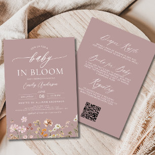 Rosa QR-kod Wildblomma Baby i Bloom Baby Shower Inbjudningar