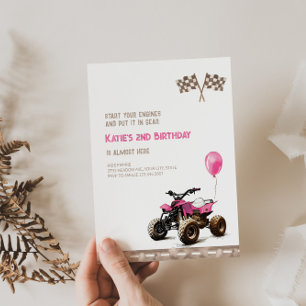 Rosa Quad Bike 2:a födelsedagsinbjudan Inbjudningar