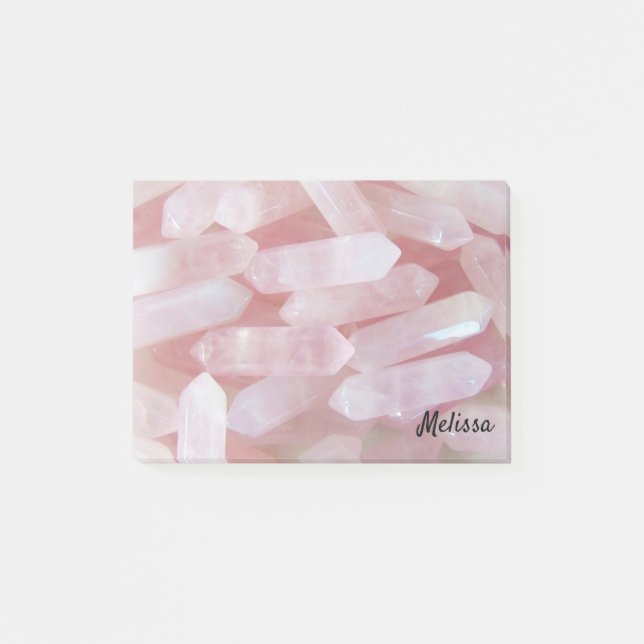 Rosa Quarts Crystals Personalize Namn Post-it Block (Framsida)