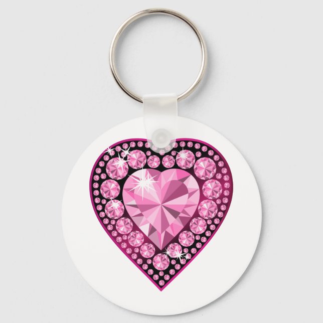 Rosa Quartz Gem Heart Nyckelring (Framsida)